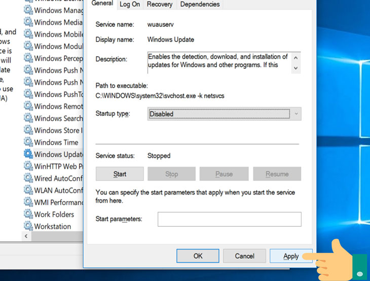 Tắt cập nhật Windows 10 trong Services