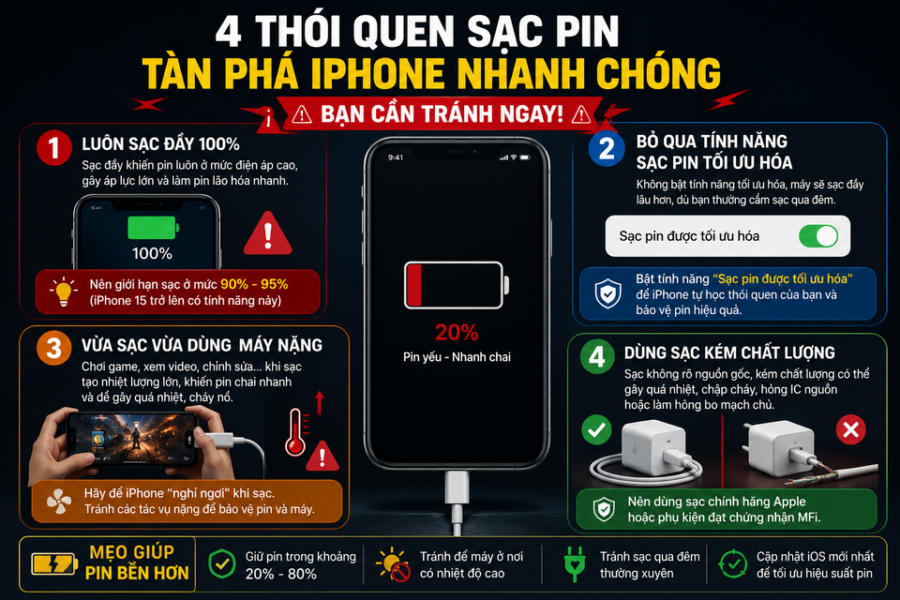 4 Thói Quen Sạc Pin iPhone Cần Tránh Để Kéo Dài Tuổi Thọ